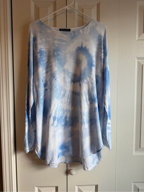 INC International Concepts Blue and White Tie-Dye Long Sleeve Sweater